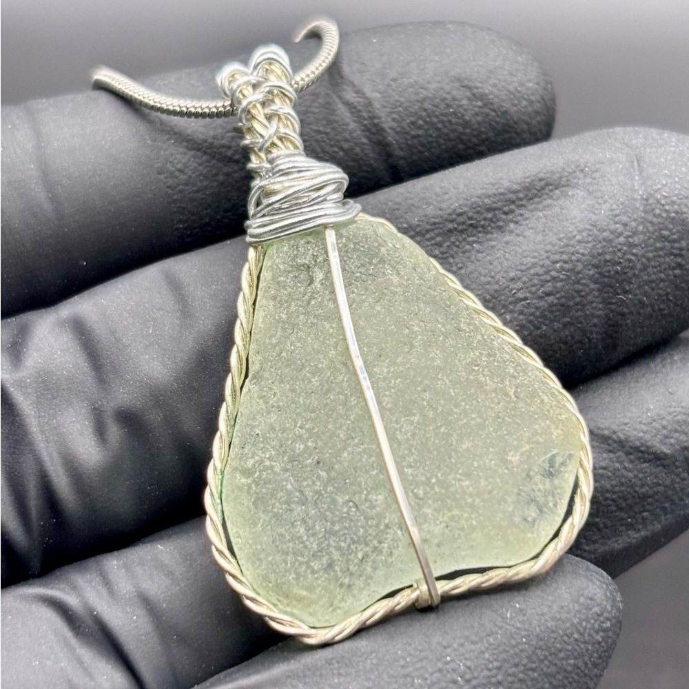 Handcrafted Silver Wire-Wrapped beach glass Pendant